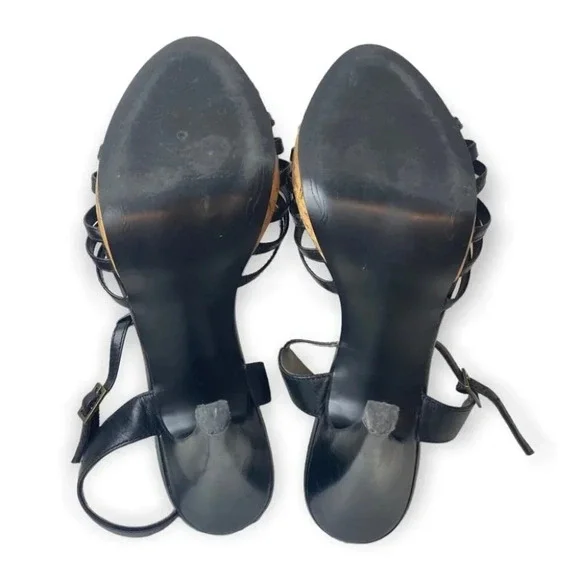 Tahari Black Stratton Braided T-strap Sandal Pumps - Picture 6 of 8